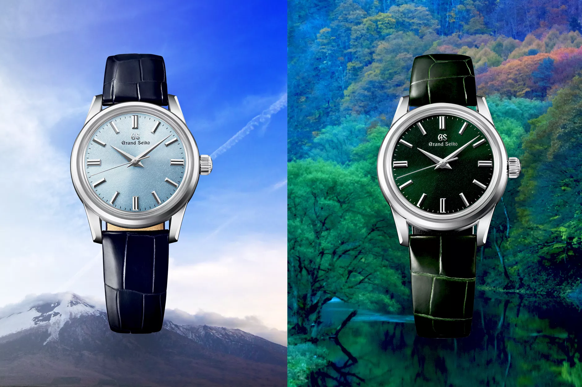 Frozen waterfall Jily Su in winter. Landscape of mountains with Grand_Seiko_Spring_Drive_GMT_SBG295-hero-thumbnail
